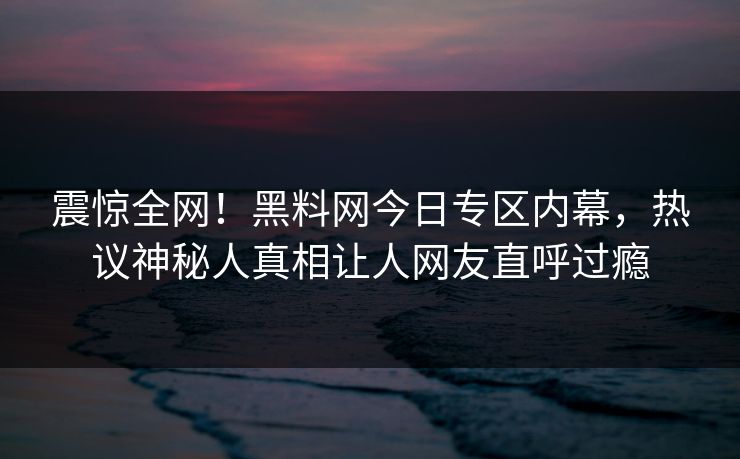 震惊全网！黑料网今日专区内幕，热议神秘人真相让人网友直呼过瘾