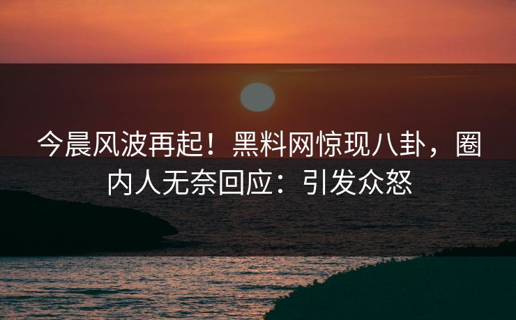 今晨风波再起！黑料网惊现八卦，圈内人无奈回应：引发众怒