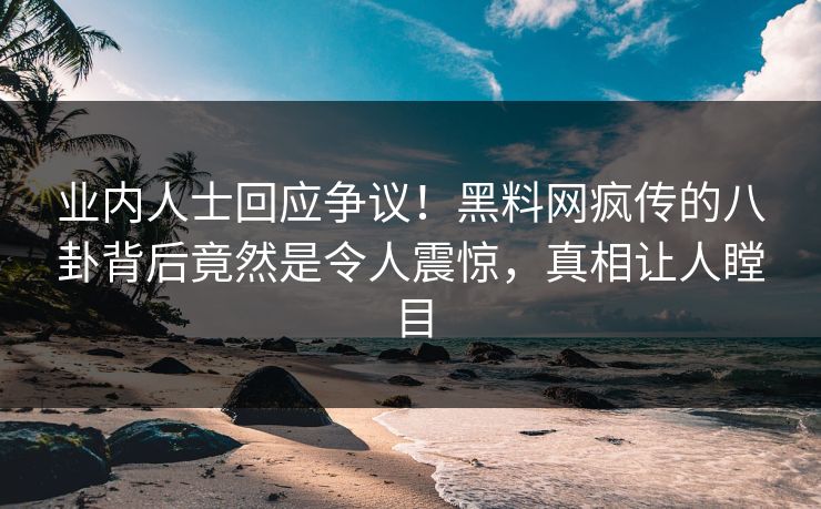 业内人士回应争议！黑料网疯传的八卦背后竟然是令人震惊，真相让人瞠目