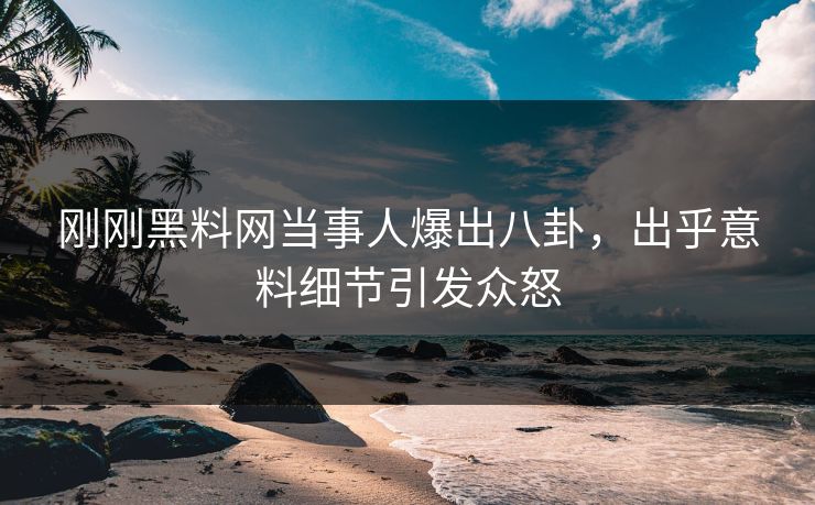 刚刚黑料网当事人爆出八卦，出乎意料细节引发众怒