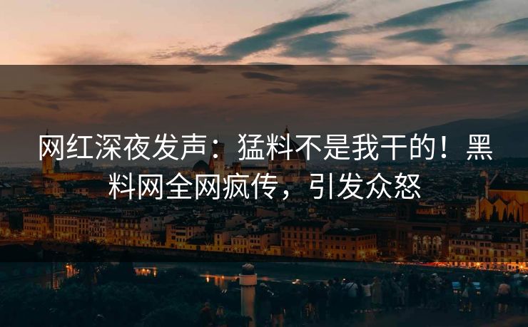 网红深夜发声：猛料不是我干的！黑料网全网疯传，引发众怒