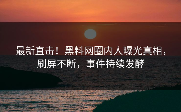 最新直击！黑料网圈内人曝光真相，刷屏不断，事件持续发酵
