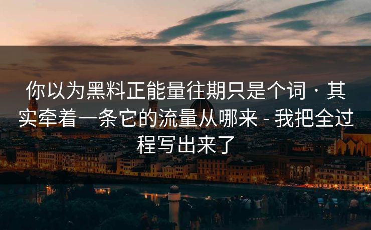 你以为黑料正能量往期只是个词 · 其实牵着一条它的流量从哪来 - 我把全过程写出来了